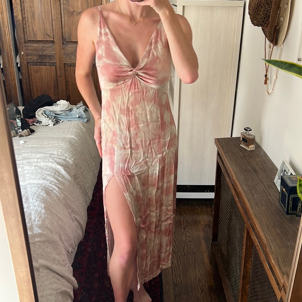 Summer Pink/White mock tie front dress